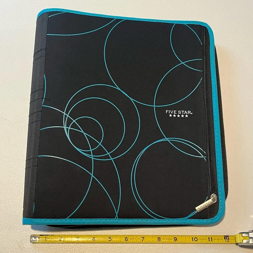 Five Star Black & Teal Zippered 3 Ring Pocketed Pencil Pouch Notebook